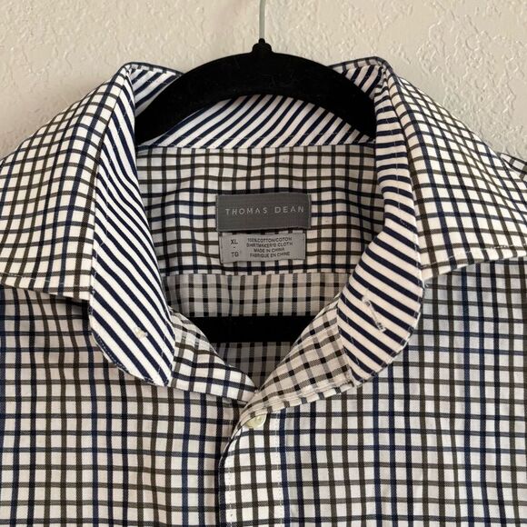 Thomas Dean 100% Cotton Button  Down Plaid Dress Shirt Mens XL - Picture 3 of 10